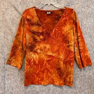 Vtg Y2k 3/4 Sleeve Babydoll Top Sz 2x Whimsigoth Fairy 90s Fire Tie Dye